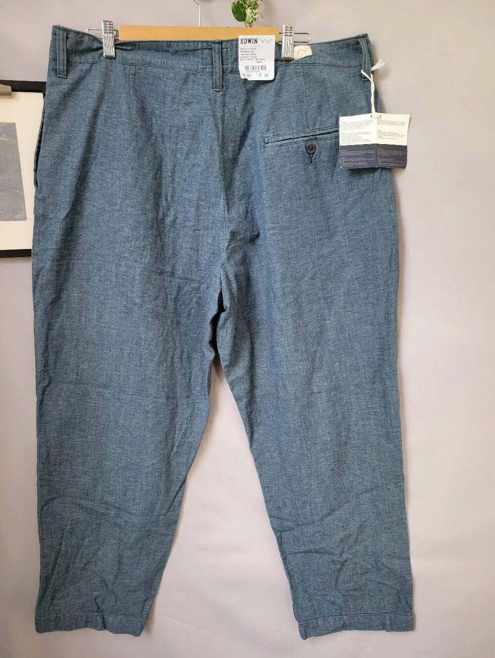 NEW Edwin Japanese Twisted Chambray Pleated Trouser Denim Pant Blue 38